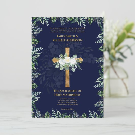 Blue Cross  katholieke huwelijksmis bruiloft Kaart (Staand voorkant)