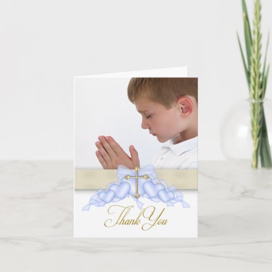 Blue Cross Photo First Communion Thank You Cards Bedankkaart (Voorkant)