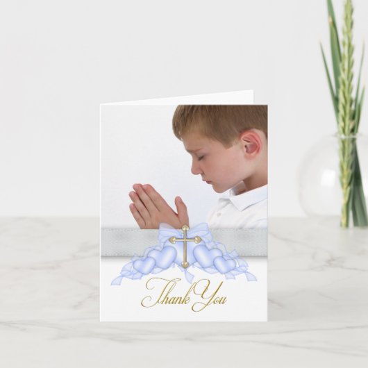 Blue Cross Photo First Communion Thank You Cards Bedankkaart (Voorkant)