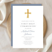 Blue Cross Religieuze Jongen Eerste Heilige Commun Kaart