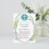 Blue Cross Spring Floral First Heilige Communie Briefkaart (Staand voorkant)