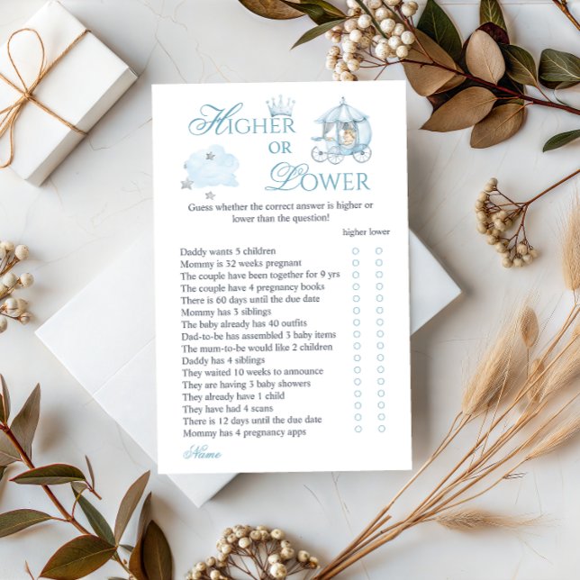 Blue Crown Higher or Lower Baby Shower Game Card (Creator heeft geüpload)
