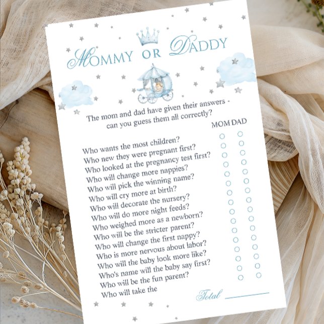 Blue Crown Mommy or Daddy Baby Shower Game Card (Creator heeft geüpload)