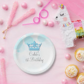 Blue Crown & Stippen Royal Birthday Party Custom Papieren Bordje (Feest)