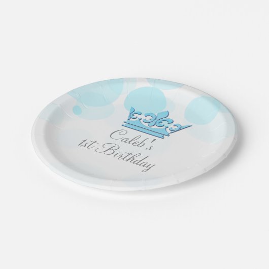 Blue Crown & Stippen Royal Birthday Party Custom Papieren Bordje (Gekanteld)