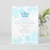 Blue Crown & Stippen Royal Birthday Party Kaart (Staand voorkant)
