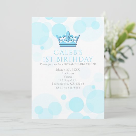 Blue Crown & Stippen Royal Birthday Party Kaart (Staand voorkant)