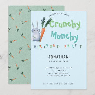 Blue Crunchy Munchy Bunny Birthday Party Cute Boy Kaart