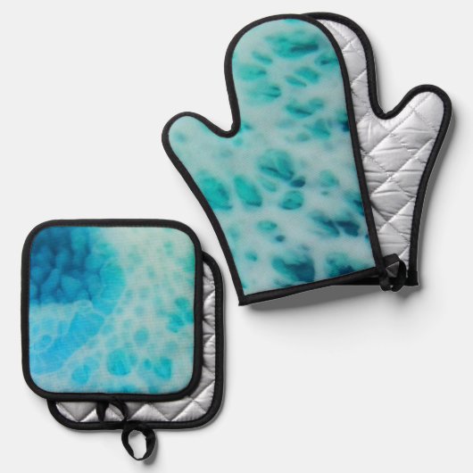 Blue Crush - Abstract Coastal Artwork  Ovenwant & Pannenlap Set (Voorkant / Achterkant)