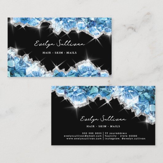 Blue Crystal Geode visitekaartje (Voorkant / Achterkant)