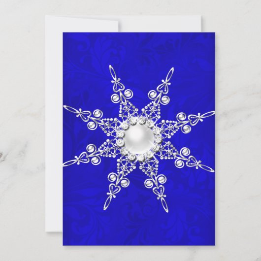 Blue Crystal Pearl Snowflake Silver Winter Wedding Kaart (Achterkant)