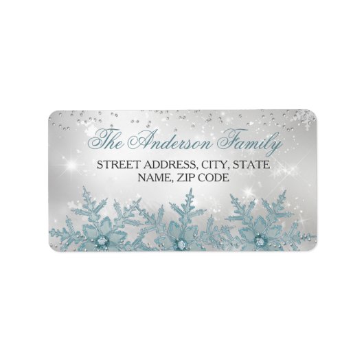 Blue Crystal Sneeuwvlok Kerst Adresetiketten Etiket (Voorkant)