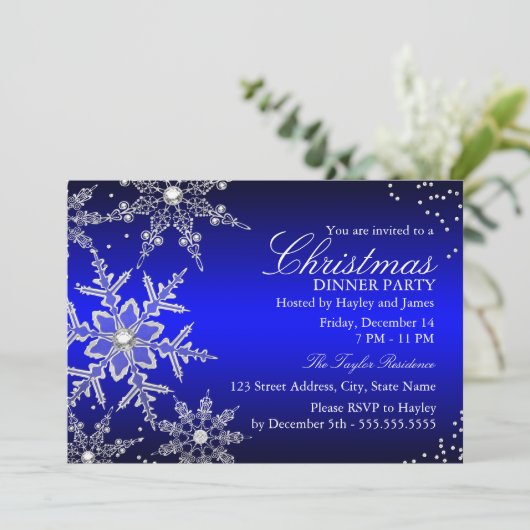 Blue Crystal Snowflake kerstfeest Kaart (Staand voorkant)