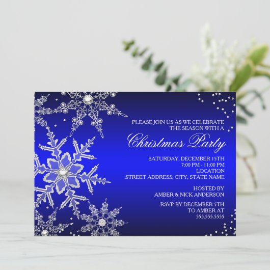 Blue Crystal Snowflake-kerstfeest Kaart (Staand voorkant)