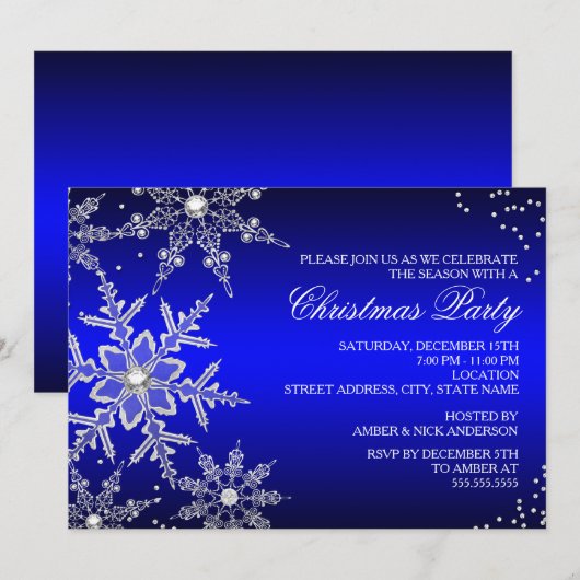 Blue Crystal Snowflake-kerstfeest Kaart (Voorkant / Achterkant)