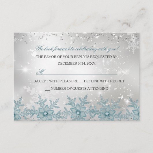 Blue Crystal Snowflake Kerstfeest RSVP (Voorkant)