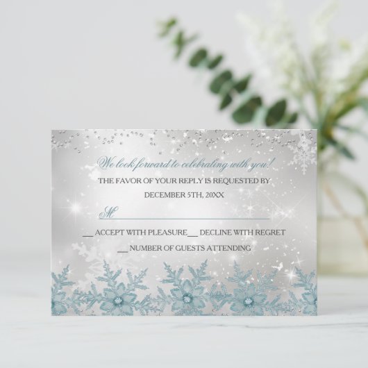 Blue Crystal Snowflake Kerstfeest RSVP (Staand voorkant)