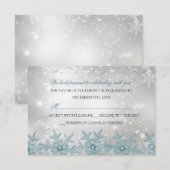 Blue Crystal Snowflake Kerstfeest RSVP Kaartje (Voorkant / Achterkant)