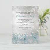 Blue Crystal Snowflake-kerstfeest Uitnodiging (Staand voorkant)