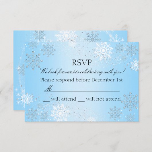 Blue Crystal Snowflake Winter Wonderland RSVP (Voorkant / Achterkant)