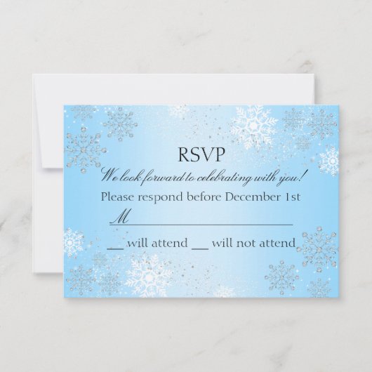 Blue Crystal Snowflake Winter Wonderland RSVP Kaartje (Voorkant)