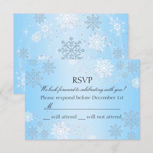 Blue Crystal Snowflake Winter Wonderland RSVP Kaartje (Voorkant / Achterkant)
