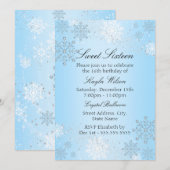 Blue Crystal Snowflake Winter Wonderland Sweet 16 Kaart (Voorkant / Achterkant)