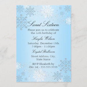 Blue Crystal Snowflake Winter Wonderland Sweet 16 Kaart