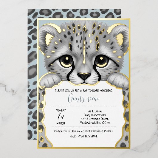 Blue Cub Baby Shower Folie Uitnodiging (Voorkant / Achterkant)