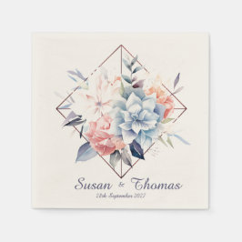 Blue Cube-Flower-2: Personalized Wedding Napkins Servet
