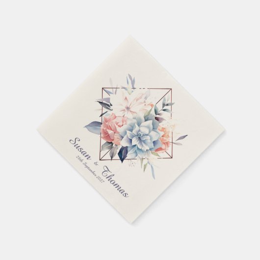 Blue Cube-Flower-2: Personalized Wedding Napkins Servet (Hoek)