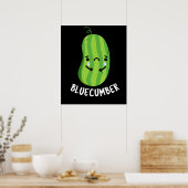 Blue-cumber Funny Sad Veggie Cucumber Pun Dark BG Poster (Keuken)