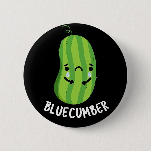 Blue-cumber Funny Sad Veggie Cucumber Pun Dark BG Ronde Button 5,7 Cm (Voorkant)