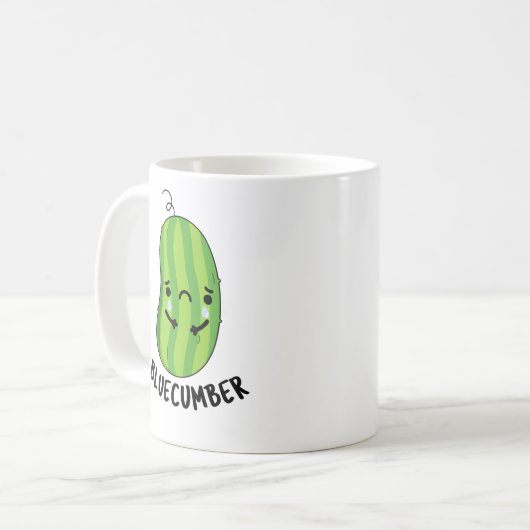 Blue-cumber Funny Sad Veggie Cucumber Pun Koffiemok (Voorkant links)