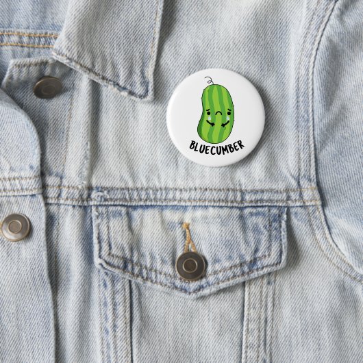 Blue-cumber Funny Sad Veggie Cucumber Pun Ronde Button 5,7 Cm (In situ)