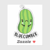 Blue-cumber Funny Sad Veggie Cucumber Pun Sticker (Vel)