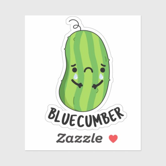 Blue-cumber Funny Sad Veggie Cucumber Pun Sticker (Vel)