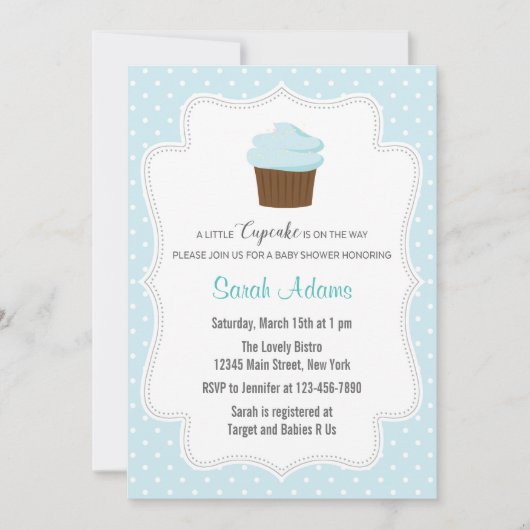 Blue Cupcake Baby shower Invitation Kaart (Voorkant)