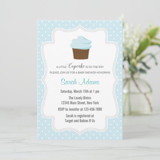 Blue Cupcake Baby shower Invitation Kaart (Staand voorkant)