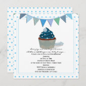 Blue Cupcake Baby shower Invitation Kaart (Voorkant / Achterkant)