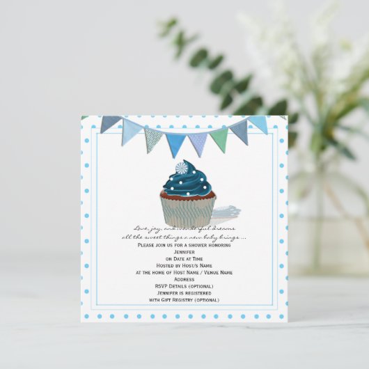 Blue Cupcake Baby shower Invitation Kaart (Staand voorkant)