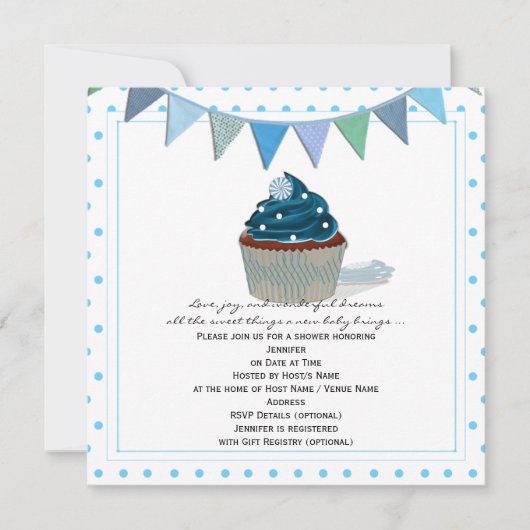 Blue Cupcake Baby shower Invitation Kaart (Voorkant)