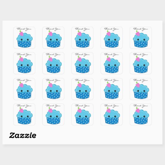 Blue Cupcake Bedankt Vierkante Sticker (Vel)