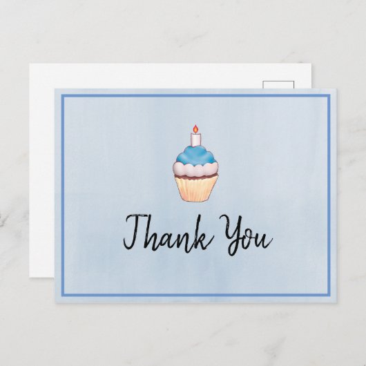 Blue Cupcake Birthday Bedankt Briefkaart (Voorkant / Achterkant)
