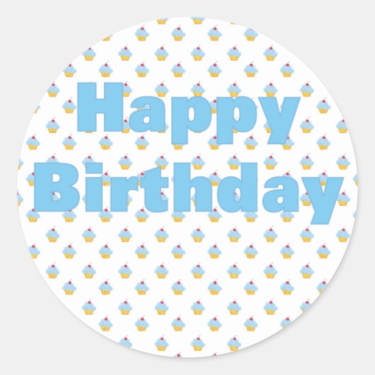 Blue Cupcake Birthday Sticker (Voorkant)