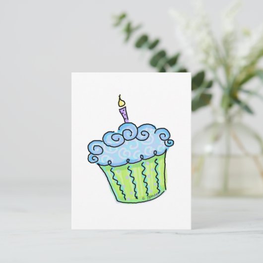 Blue cupcake briefkaart (Staand voorkant)