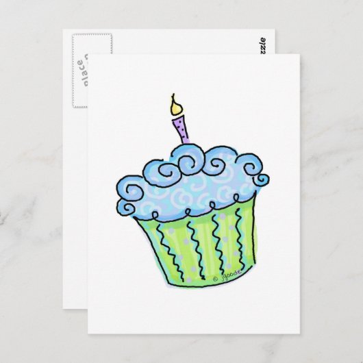 Blue cupcake briefkaart (Voorkant / Achterkant)