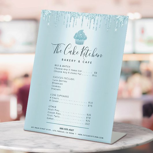 Blue Cupcake Glitter Drivers Bakery Menu Price Lis Reclamebord Met Voetstuk