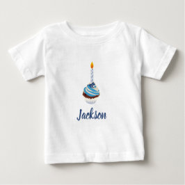 Blue Cupcake met Birthday Candle en Name