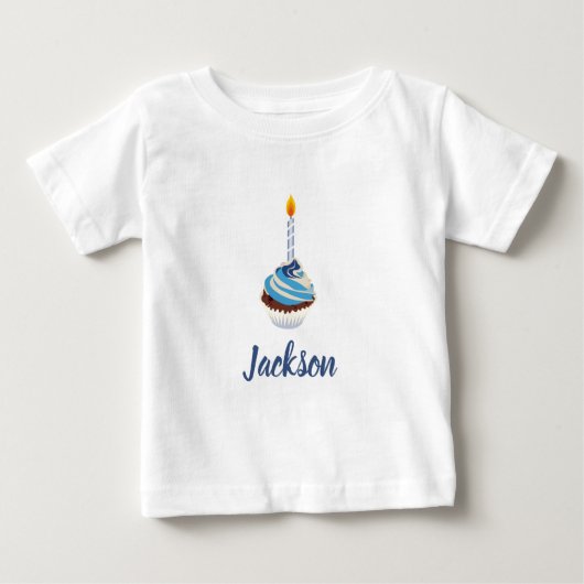 Blue Cupcake met Birthday Candle en Name (Voorkant)